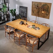 美式实木长方形餐桌家用小户型客厅，餐厅吃饭桌子，复古大板长条桌椅