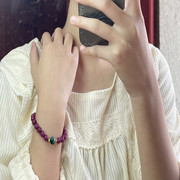 紫罗兰单圈手串带绿幽灵水晶珠清新女生手链显白紫色闺蜜礼物饰品