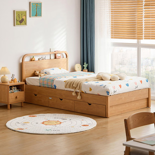 林氏木业儿童床男孩女孩抽屉床，收纳储物床，实木单人床小户型高箱床