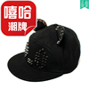 动物园帽子男熊猫耳朵，嘻哈黑色帆布，金属铆钉平檐帽游乐场hm261401
