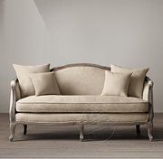 法式复古沙发美式实木家具，麻布做旧单人双人三人，布艺沙发可定制