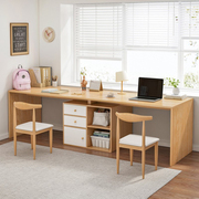 长条双人书桌书柜一体，家用台式电脑桌子办公桌，家用转角学生学习台