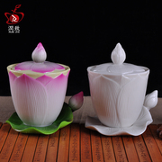 圣水杯陶瓷供奉佛像，莲花杯佛具用品佛前供水杯，客厅家用陶瓷供佛杯