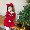2022秋冬韩版女童红色新年服小香风，气质针织裙毛线毛衣连衣裙