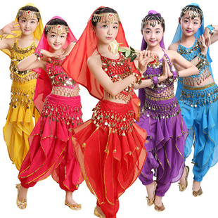 儿童印度舞演出服幼儿园，新疆舞民族服饰，舞蹈服女童肚皮舞表演服装
