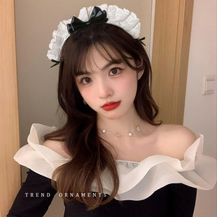 法式复古蕾丝蝴蝶结发箍女仆发卡可爱头饰cos百搭外出万圣节头箍