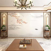 电视背景墙墙布新中式山水壁布2022花鸟沙发墙纸客厅简约古典壁画
