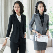 长袖翻领黑色职业装，职业女裤套装灰色正装，工作制服办公室西装