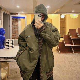 tom潮军绿色vintage加厚外套女秋冬款夹棉2022棉服夹克棉袄潮