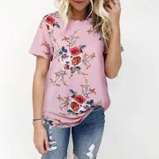 Women&#39;s Round Neck Short Sleeve Floral T-Shirt女短袖