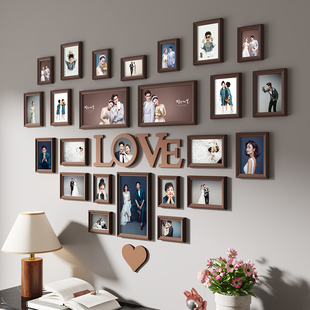 照片墙相框挂墙婚纱照爱心组合定制心形打印加画框做成家庭相册墙