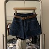深蓝色牛仔短裤女2024夏季高腰，显瘦a字直筒裤小个子阔腿热裤