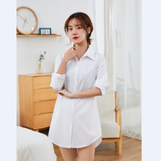 白色衬衫女长袖中长款欧美男友风，bf风性感，睡衣韩版宽松大码衬衣