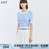 LILY2024夏女装设计感拼色气质通勤百搭休闲修身毛针织衫T恤