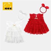 女童洋裙裙子夏女装小孩，宝宝公主裙，连衣xz1410红色婴儿周岁礼气服
