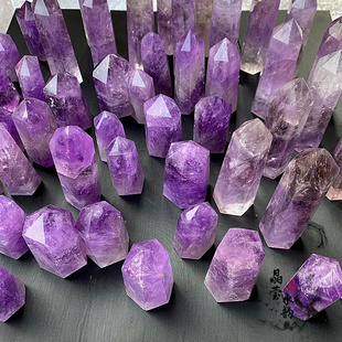  纯天然紫水晶柱摆件 紫晶柱原石打磨 六棱柱 规格齐全