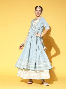 印度进口女装特色民族风，2件套纯棉，印花薄款粉色a字裙长裙19054