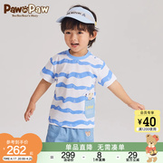 PawinPaw卡通小熊童装24年夏男宝宝波浪印花短袖T恤