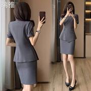 灰色职业西装套装女高级感2024夏季韩版短袖正装美容院工作服