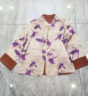 新中式复古国风紫色提花上衣欧货春季气质宽松衬衣开衫小外套
