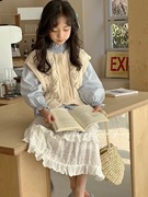 女童套装2024春装韩版洋气春季儿童甜美长袖衬衣女孩毛衣马甲