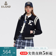 Eland衣恋羊毛呢短外套女复古风撞色毛呢棒球服夹克春夏