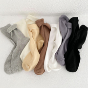 袜子女ins潮纯棉长筒春秋薄款堆堆，袜韩国纯色可爱日系女士中筒袜