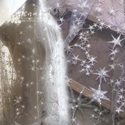 灰色网纱底亮片五角星刺绣银线，蕾丝m202服装，婚纱礼服连衣裙布料