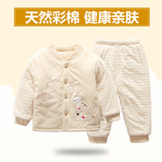 冬季婴儿衣服男女宝宝秋装套装，女0夹棉1岁彩棉保暖加厚棉衣薄棉服