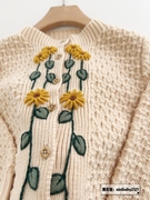 秋冬儿童女童田园风森林，系手工绣向日葵，立体花朵针织开衫毛衣外套
