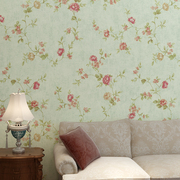 美式浪漫田园卧室墙纸黄绿色粉色小清新碎花叶客厅婚房电视墙壁纸