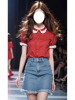 法式红色泡泡短袖衬衫，女夏季2024时尚气质，高级感小众短款衬衣