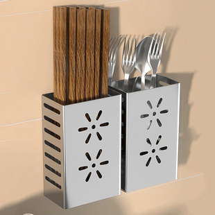 筷子筒置物架壁挂式免打孔厨房304不锈钢筷笼筷篓筷筒沥水收纳盒