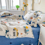 男孩小汽车四件套纯床上用品全被套儿童床单三件套1.2米棉卡通