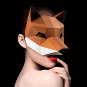 半脸狐狸面具女性感cos创意白色手工diy折纸万圣节化妆舞会礼物潮