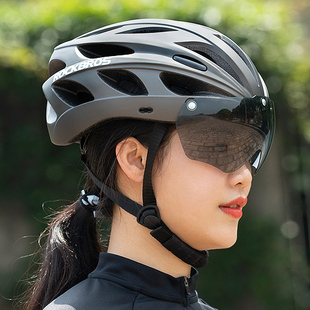 洛克兄弟自行车头盔带风镜，一体成型骑行头盔男女，山地公路车安全帽