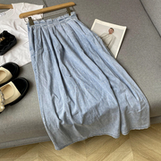 高街女孩复古风水洗，牛仔半身裙美式蓝色中长裙，楠0728g》28