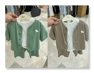 韩国飞马童装24年夏男女(夏男女)宝儿童，开衫外搭白色短袖t恤休闲套装