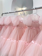 女童礼服公主裙夏季2024儿童洋气粉色，连衣裙女孩夏装泡泡袖裙