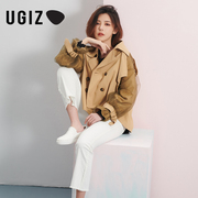 UGIZ春秋季韩版女装纯色休闲插肩蕾丝袖甜美短外套女UAHD206