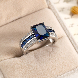 欧美流行时尚微镶方形蓝宝石锆石，戒指个性百搭单身男女求婚钻戒