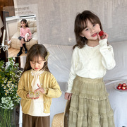 2024春季款中大小女童韩版甜美气质针织镂空樱桃开衫外套