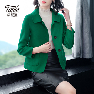 绿色双面零羊绒，大衣女短款秋冬2023韩版双面呢羊毛呢外套百搭