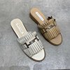 韩国高级感流苏金属设计款皮跟露趾凉鞋ins小众时尚圆头夏季单鞋