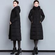 冬季羽绒棉服女中长款2023冬季韩版修身黑色棉衣过膝加厚大码棉衣