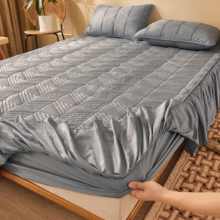 A类夹棉床裙床笠二合一单件床罩带H裙边床垫防尘床包枕套三