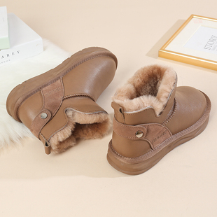 雪地靴女2023冬季皮毛一体加绒短筒牛皮羊毛防水防滑保暖棉鞋