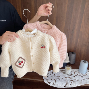 1-5岁女宝宝高级感菠萝纹毛衣3女婴儿童春装女童糯软针织开衫外套