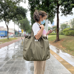 折叠便携抽绳环保购物袋防水单肩包手提买菜包大容量，旅行收纳布袋