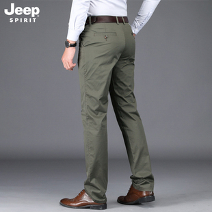jeep吉普休闲裤男宽松直筒，大码纯棉商务正装，纯棉裤子中年男装长裤